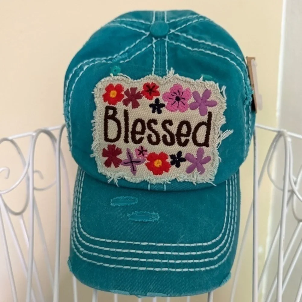 Iron Orchid Studio Teal 'Blessed' Embroidered Cap. OS. NWT.